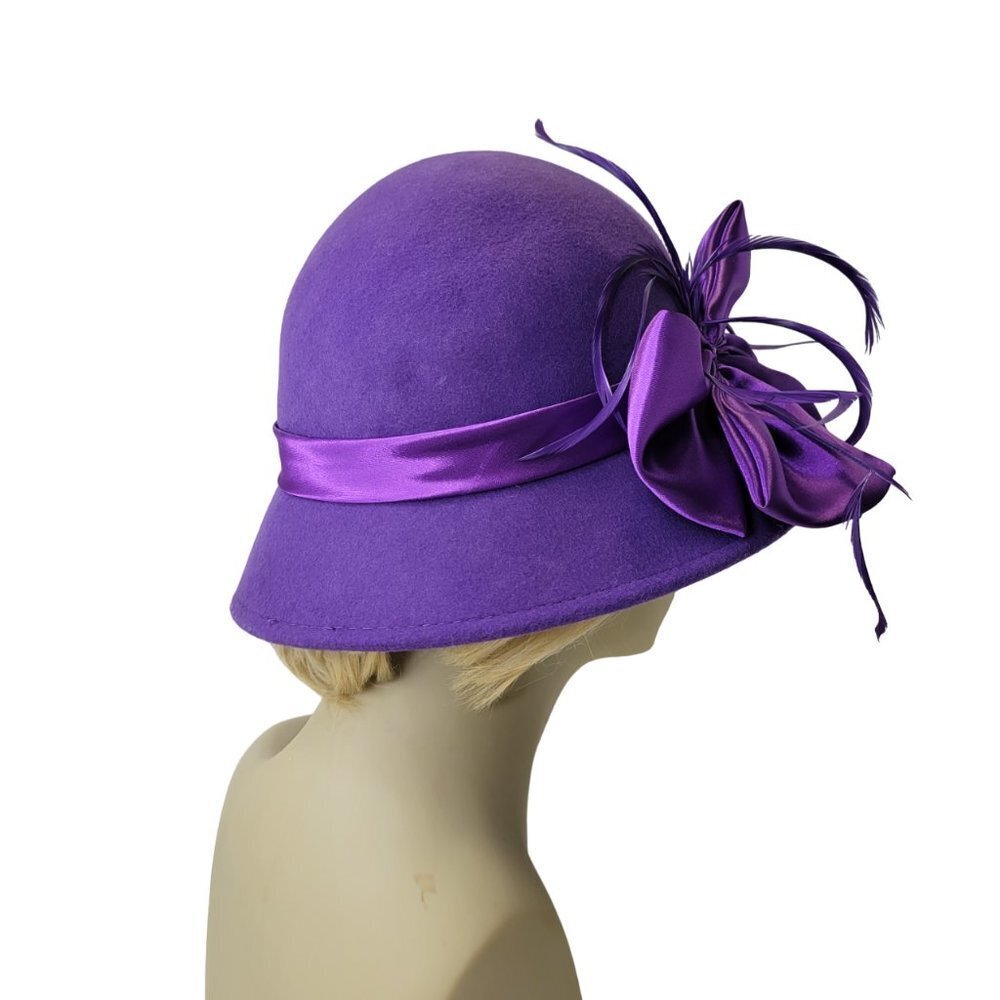 Purple Wool Hat, Purple Satin, Bucket Dress Hat,Church Hat- NEW - Picture 4 of 16
